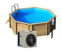BWT Tropic OCTO 414 - Piscina in legno con mini riscaldamento, pompa di calore, particolarmente sicura e stabile, diametro 386 cm e livello dell'acqua 110 cm, divertimento prolungato con la mini pompa