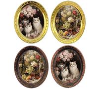 Bwuikim 1 4 PZ 1/12 Scala Ferro Miniatura Wall Art Photo Frames Cats & Roses Pittura a Olio Design per la Casa di Bambola Decorazione Paesaggio in Miniatura Arte Della Parete per Case delle Bambole