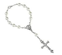 Bwuikim Elegante perla perline comunione baby shower regali battesimo rosario braccialetti cattolici crocifisso preghiera battesimo festa bomboniera catena donna colore per adolescenti lega gioielli