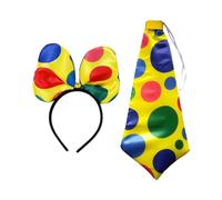 Bwuikim Parco divertimenti Clown Papillon/Cravatta/Fascia per capelli da uomo Circus Vintage Show Adulto Cosplay Party Accessori Cravatta Cravatta Outfit per feste per bambini, Cravatta e fascia