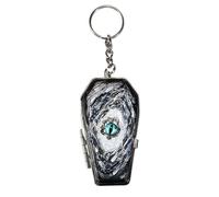 Bwuikim Posacenere portachiavi in metallo dal design unico a forma di bara custodia compatta in acciaio inossidabile da viaggio essenziale borsa appeso fascino unico gioielli a forma di bara