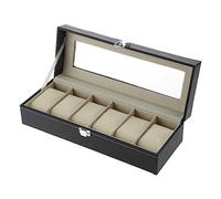 Bwuikim Splendida scatola per orologi in pelle PU a 6 scomparti per orologi e gioielli, coperchio in vero vetro per trovare più velocemente tesori vetrina multifunzionale