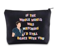 BWWKTOP Borsa per il trucco con testo del cantante album regali If The Whole World Was Watching I'd Still Dance With You Makeup Pouch Bag con cerniera, Se l'intero BL, Borsa