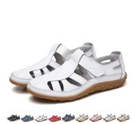BXCZEDW Sandali da pescatore da donna, sandali da donna a punta chiusa, stile retrò, piatti, in vera pelle, antiscivolo, gladiatore, bianco, 40 EU