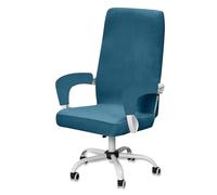 BXFUL Coprisedia Ufficio in Velluto con 2 Protezioni Braccioli, Fodera Elastica Lavabile per Sedile Girevoli per Computer Ufficio Sedia della, Rimovibile Resistente (Blu Pavo,Medium)