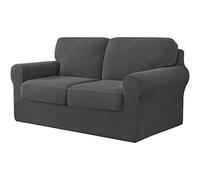 BXFUL Fodera per Divano in 5 Pezzi, con Schienali Separati E Cuscini con Fascia Elastica, Tessuto Jacquard Spandex A Quadri (Grigio scuro)