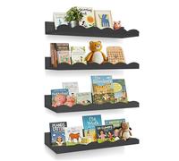 Bxngjuj Set di 4 mensole galleggianti per libri per la cameretta dei bambini, in legno, da 40 cm, mensole smerlate per riporre libri, libreria da parete per camera dei bambini, camera da letto