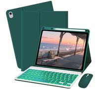 Bxomteng Custodia per tastiera per iPad 10a / A16 di 11a generazione 2022/2025-7 colori retroilluminata con portapenne e mouse (verde scuro)