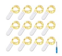 BXROIU 12x 20 LED Stringa Luci a Batteria CR2032,Bianco Caldo | 2 m di filo d'argento flessibile per ogni stringa, ideale per Natale, matrimoni, feste, cene, camere, decorazioni festive