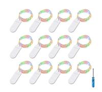 BXROIU 12x 20 LED Stringa Luci a Batteria CR2032,Multicoloured | 2 m di filo d'argento flessibile per ogni stringa, ideale per Natale, matrimoni, feste, cene, camere, decorazioni festive
