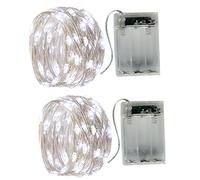BXROIU 2 x 20 LEDs Stringa Luci a Batteria,Filo d'Argento 2 metri Ghirlanda,2 Modalità di Catena Luminosa per Feste, Matrimoni, Giardino e Decorazione Natalizia. (2 Mètres, Bianco Freddo)