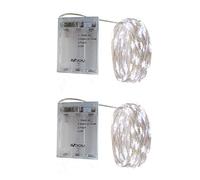 BXROIU 2 x 20 LEDs Stringa Luci a Batteria,Filo d'Argento 2 metri Ghirlanda,3 Modalità di Catena Luminosa per Feste, Matrimoni, Giardino e Decorazione Natalizia (Bianco freddo, 2 Pezzi 2 metri)