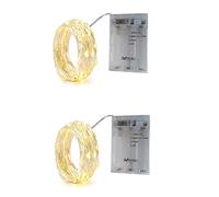 BXROIU 2 x 20 LEDs Stringa Luci a Batteria,Filo d'Argento 2 metri Ghirlanda,3 Modalità di Catena Luminosa per Feste, Matrimoni, Giardino e Decorazione Natalizia (Bianco Caldo, 2 Pezzi 2 metri)