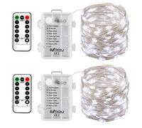 BXROIU 2 x 50 LEDs Stringa Luci a Batteria,Catene Luminose Filo d'Argento 5M,8Modalità,Timer e Telecomando,per Interni ed Esterni,Feste, Matrimoni,Giardino e Decorazione Natalizia(bianco freddo)