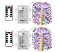 BXROIU 2 x 50 LEDs Stringa Luci a Batteria,Catene Luminose Filo d'Argento 5M,8Modalità,Timer e Telecomando,per Interni ed Esterni,Feste, Matrimoni,Giardino e Decorazione Natalizia(Multicolore)