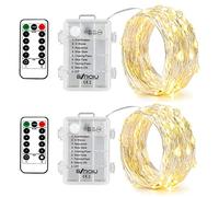 BXROIU 2 x 50 LEDs Stringa Luci a Batteria,Catene Luminose Filo d'Argento 5M,8Modalità,Timer e Telecomando,per Interni ed Esterni,Feste,Matrimoni,Giardino e Decorazione Natalizia(Bianco Caldo)