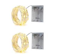 BXROIU 2 x 50 LEDs Stringa Luci a Batteria,Filo d'Argento 5 metri Ghirlanda,3 Modalità di Catena Luminosa per Feste, Matrimoni, Giardino e Decorazione Natalizia (Bianco Caldo, 2 Pezzi 5 metri)