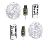 BXROIU 2 X100LEDs Luci a Stringa su 10metri Micro filo d'argento,Spina USB con Telecomando 8 programma (bianco freddo)