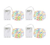 BXROIU 4 x 20 LEDs Stringa Luci a Batteria,Filo d'Argento 2 metri Ghirlanda,3 Modalità di Catena Luminosa per Feste, Matrimoni, Giardino e Decorazione Natalizia (Multicolore, 4 Pezzi 2 metri)