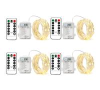 BXROIU 4 x 50 LEDs Stringa Luci a Batteria,Catene Luminose Filo d'Argento 5M,8Modalità,Timer e Telecomando,per Interni ed Esterni,Feste,Matrimoni,Giardino e Decorazione Natalizia(Bianco Caldo)