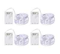 BXROIU 4 x 50 LEDs Stringa Luci a Batteria,Filo d'Argento 5 metri Ghirlanda,3 Modalità di Catena Luminosa per Feste, Matrimoni, Giardino e Decorazione Natalizia (Bianco freddo, 4 Pezzi 5 metri)