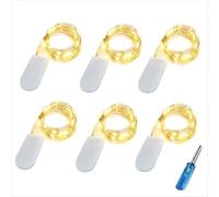 BXROIU 6x 20 LED Stringa Luci a Batteria CR2032,Bianco Caldo | 2 m di filo d'argento flessibile per ogni stringa, ideale per Natale, matrimoni, feste, cene, camere, decorazioni festive