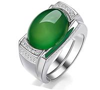 BXSMNH Anello da Uomo in Argento Sterling 925 con Pietra Preziosa Anello da Uomo con Agata Verde Anello Aperto da Donna Vintage in Calcedonio Verde Semplice Gioielli di Moda