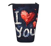 Bxzpzplj Astuccio telescopico con stampa di elefanti e giovani elefanti, astuccio telescopico per cancelleria, trousse per ragazzi, materiale scolastico, Ti amo parole con cuori, Taglia unica