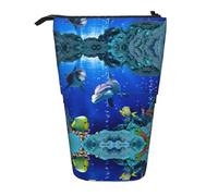 Bxzpzplj Astuccio telescopico con stampa leopardata, per cancelleria, trucco, per adolescenti, materiale scolastico, 3d Underwater World Pesce Dolphi, Taglia unica
