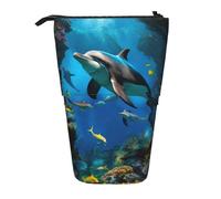Bxzpzplj Astuccio telescopico disegnato a mano con teiere e tazze stampate, astuccio telescopico per cancelleria, trucco, borsa per adolescenti, materiale scolastico, 3d Underwater World Pesce Dolphi,