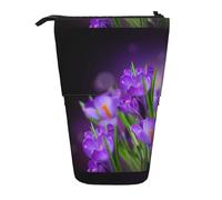 Bxzpzplj Astuccio telescopico multiuso con stampa di margherite bianche, organizer per cancelleria, Foglie verdi e fiori viola, Taglia unica