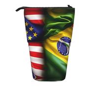 Bxzpzplj Astuccio telescopico per matite con stampa tie dye, motivo: orso danzante, astuccio per cancelleria, trucco, per adolescenti, materiale scolastico, Bandiere americane e brasiliane, Taglia