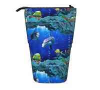Bxzpzplj Cactus Flamingo Rose Flowers Stampa Standing Pencil Case per ufficio Cancelleria Retrattile Astuccio Matita Sacchetto di Lavoro, 3d Underwater World Pesce Dolphi, Taglia unica