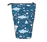 Bxzpzplj Cactus Flamingo Rose Flowers Stampa Standing Pencil Case per ufficio Cancelleria Retrattile Astuccio Matita Sacchetto di Lavoro, Pesce Blu Carino, Taglia unica