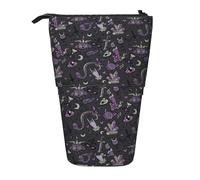 Bxzpzplj Rosa Pesca Stampa Standing Pencil Case per Cancelleria Ufficio Retrattile Matita Sacchetto di Matita Sacchetto, Viola Nero Goth Spooky, Taglia unica