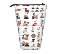 Bxzpzplj Simpatico cartone animato divertente giraffe stampa astuccio in piedi per cancelleria ufficio astuccio retrattile matita sacchetto di matita lavoro, Carino Chihuahua Carlino Pattern, Taglia