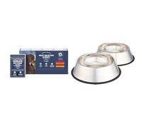 by Amazon Alimento per Cani Adulti Selezione di Carne (48x100g) con Amazon Basics Ciotole per Cani in Acciaio Inossidabile (Set da 2)