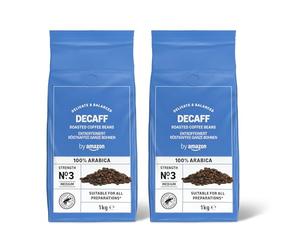 by Amazon Decaffeinato in Chicchi, Tostatura Chiara, 2kg, 2 Confezioni da 1kg - Certificato Rainforest Alliance, Caffè in Grani