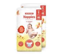 by Amazon Ultra Dry Nappies - Taglia 1 (2-5kg) - con Canali - 96 Pannolini (2 Confezioni da 48) (Stesso Prodotto Commercializzato in Precedenza con il Marchio Mama Bear)