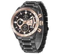 BY BENYAR Orologio classico da uomo, in acciaio inox, stile militare, con calendario, impermeabile e resistente ai graffi, luminoso, analogico, multifunzione, cronografo al quarzo, 5201-oro rosa nero