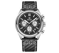 BY BENYAR Orologio da polso da uomo, impermeabile, cronografo, luminoso, classico, cinturino in pelle, quadrante grande, data, analogico, da uomo, elegante regalo, argento/nero, leather, cinturino