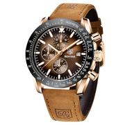 BY BENYAR Orologio da uomo analogico al quarzo, cronografo, impermeabile, luminoso, orologio da polso da uomo, per lavoro, sport, casual, con cinturino in silicone, elegante regalo per uomo, Marrone