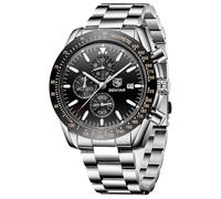 BY BENYAR Orologio da uomo analogico al quarzo, cronografo, impermeabile, per lavoro, casual, alla moda, classico, elegante, con calendario, cinturino in pelle/acciaio inox, idea regalo per uomo