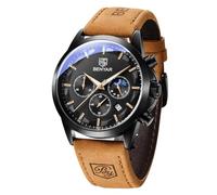 BY BENYAR Orologio da uomo resistente all'acqua cronografo elegante cinturino in pelle/acciaio inossidabile movimento al quarzo regalo di compleanno, Cinturino marrone/Nero quotidiano/Quadrante nero