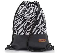By Bers LEON Borsa zaino da ginnastica con tasche interne, cerniera e cordoncino, zaino da uomo e da donna, Zebra_sw_PU, taglia unica