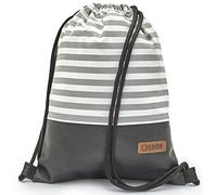 By Bers LEON Sacca da palestra con tasche interne con chiusura lampo, borsa da donna e da uomo, grigio a strisce, nero, 40cm hoch