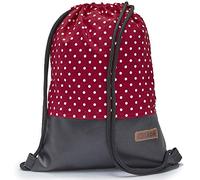 By Bers LEON Sacca da palestra con tasche interne con chiusura lampo, zaino da donna e da uomo, Bianco_pois in pelle PU nera, 45x35x2cm, Sacca da palestra