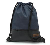 By Bers LEON Sacca da palestra, grande tasca esterna con cerniera, tasche interne, zaino da donna e da uomo, in pelle vegana, Blu scuro_nero_PU, 45x35x2cm, Sacca da palestra