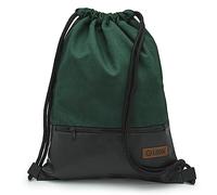 By Bers LEON Sacca da palestra, grande tasca esterna con cerniera, tasche interne, zaino da donna e da uomo, in pelle vegana, Verde scuro_nero_PU, 45x35x2cm, Sacca da palestra