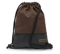 By Bers LEON Sacca da palestra, grande tasca esterna con cerniera, tasche interne, zaino da donna e da uomo, in pelle vegana, marrone_nero_PU, 45x35x2cm, Sacca da palestra